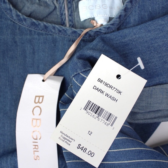 BCBG Girls Chambray Denim Mixed Pattern Dress 12 - Picture 5 of 7